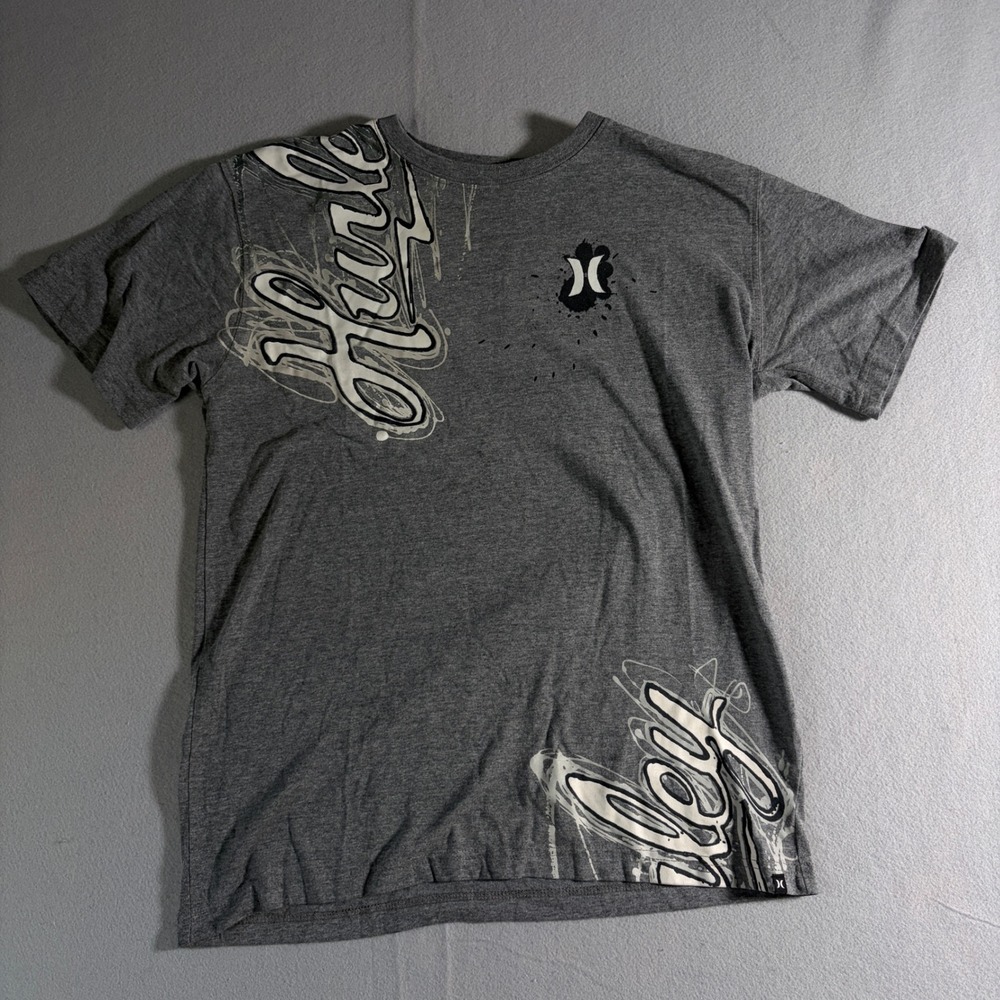 Hurley Graphic T-Shirt XL Gray Short Sleeve Skater Surf Logo Tee Heathered